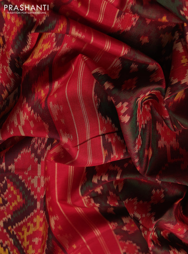 Rajkot patola silk saree dual shade of maroon and red with allover ikat weaves and long zari woven border