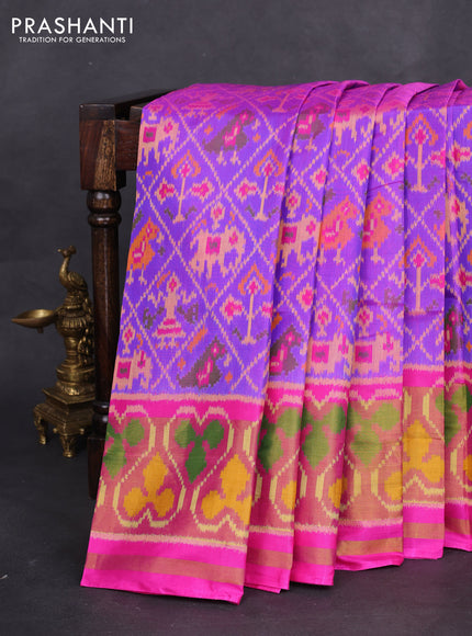 Rajkot patola silk saree violet and pink with allover ikat weaves and long zari woven border