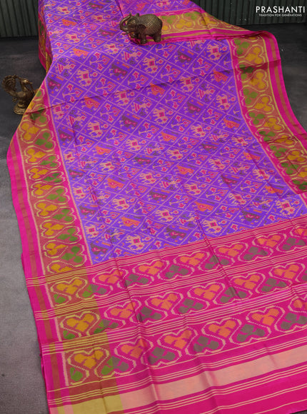 Rajkot patola silk saree violet and pink with allover ikat weaves and long zari woven border