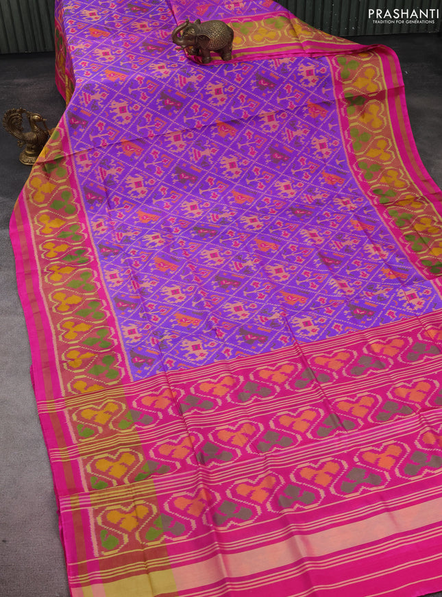 Rajkot patola silk saree violet and pink with allover ikat weaves and long zari woven border