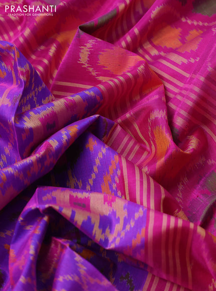 Rajkot patola silk saree violet and pink with allover ikat weaves and long zari woven border
