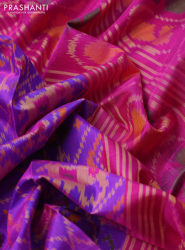 Rajkot patola silk saree violet and pink with allover ikat weaves and long zari woven border