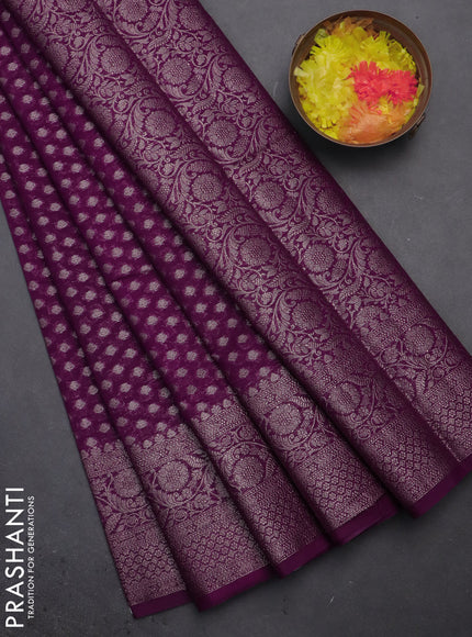 Semi chiniya saree deep purple with woven buttas and woven border
