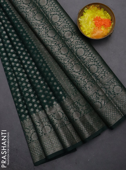 Semi chiniya saree green with woven buttas and woven border
