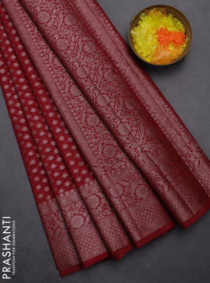 Semi chiniya saree maroon with woven buttas and woven border