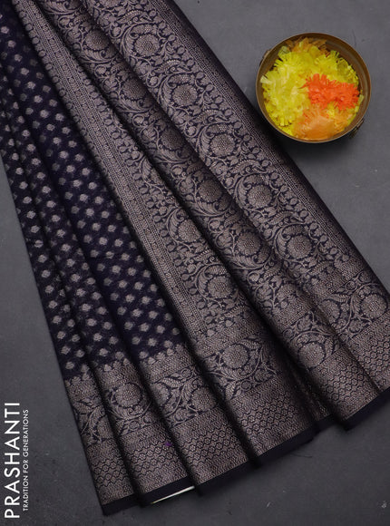 Semi chiniya saree navy blue with woven buttas and woven border