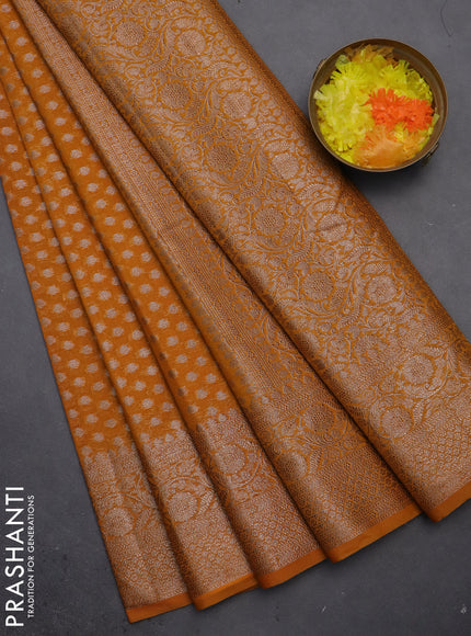 Semi chiniya saree mustard yellow with woven buttas and woven border