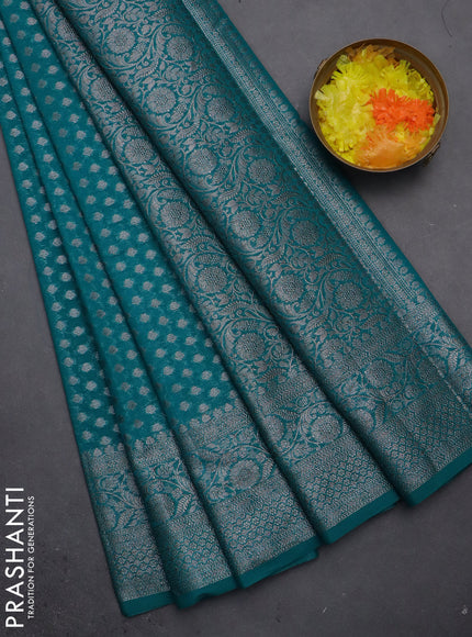 Semi chiniya saree teal blue with woven buttas and woven border