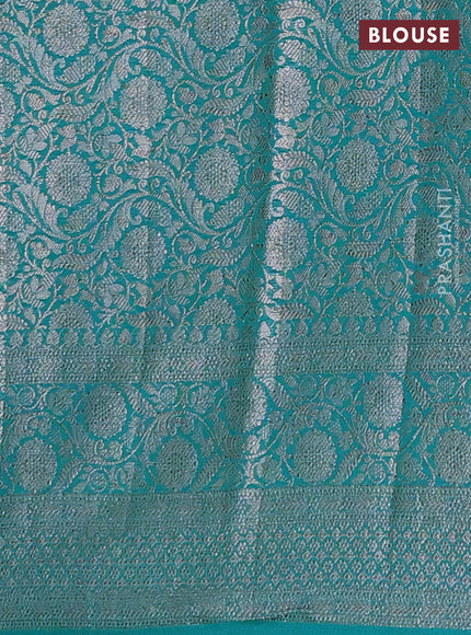 Semi chiniya saree teal blue with woven buttas and woven border