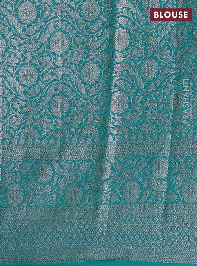 Semi chiniya saree teal blue with woven buttas and woven border