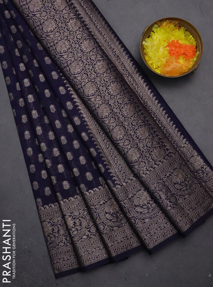 Semi chiniya saree navy blue with woven buttas and woven border