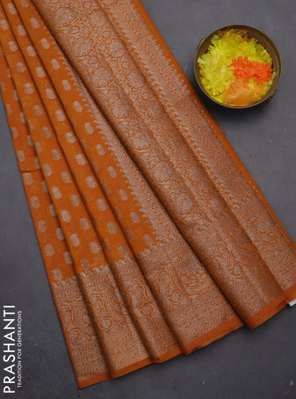 Semi chiniya saree mustard shade with woven buttas and woven border