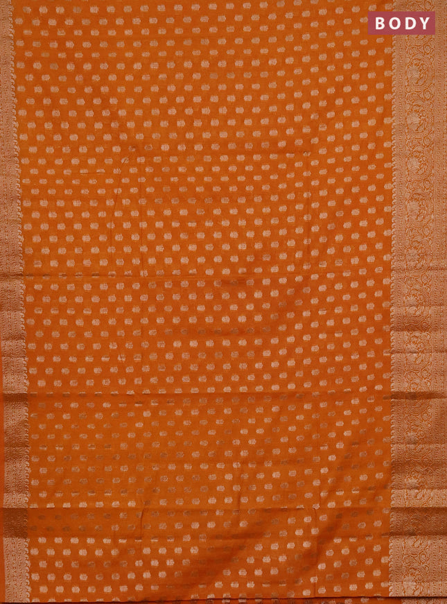 Semi chiniya saree mustard shade with woven buttas and woven border