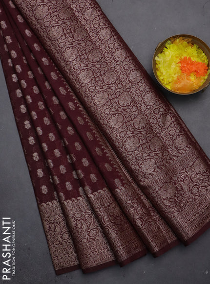Semi chiniya saree deep maroon with woven buttas and woven border