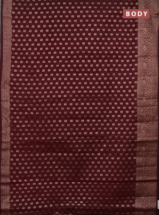 Semi chiniya saree deep maroon with woven buttas and woven border