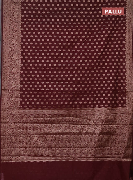 Semi chiniya saree deep maroon with woven buttas and woven border