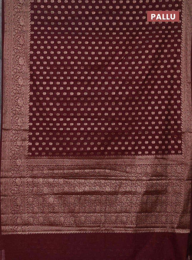 Semi chiniya saree deep maroon with woven buttas and woven border
