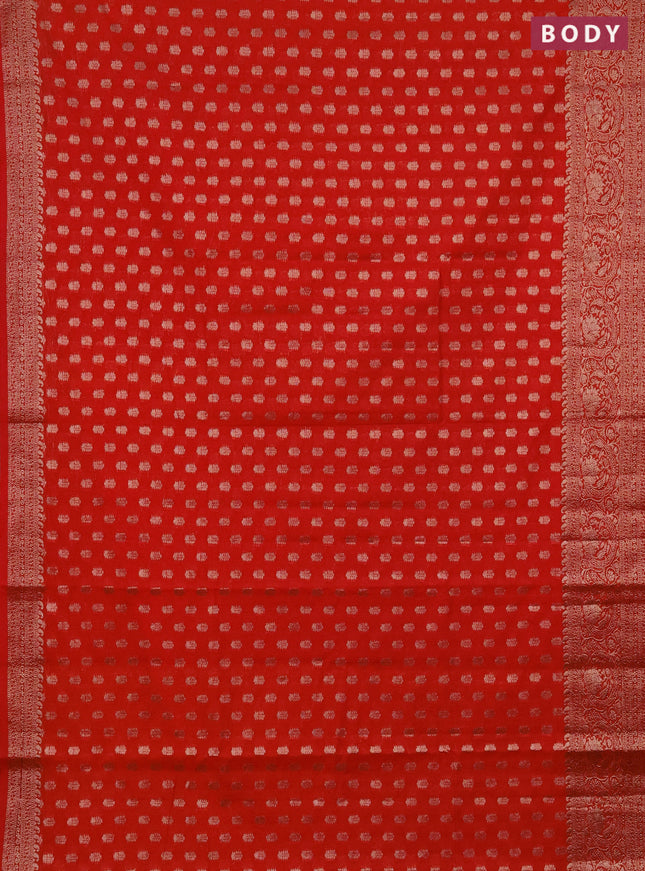 Semi chiniya saree orange with woven buttas and woven border