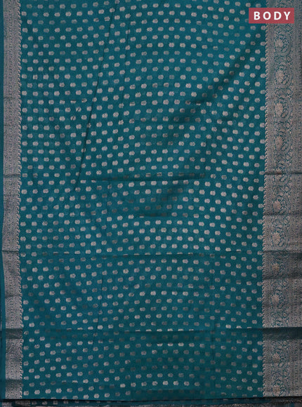Semi chiniya saree teal blue with woven buttas and woven border