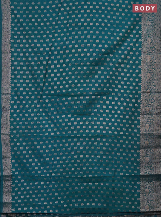 Semi chiniya saree teal blue with woven buttas and woven border