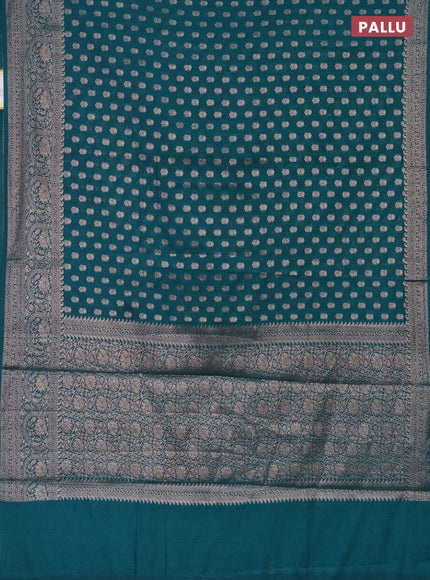 Semi chiniya saree teal blue with woven buttas and woven border