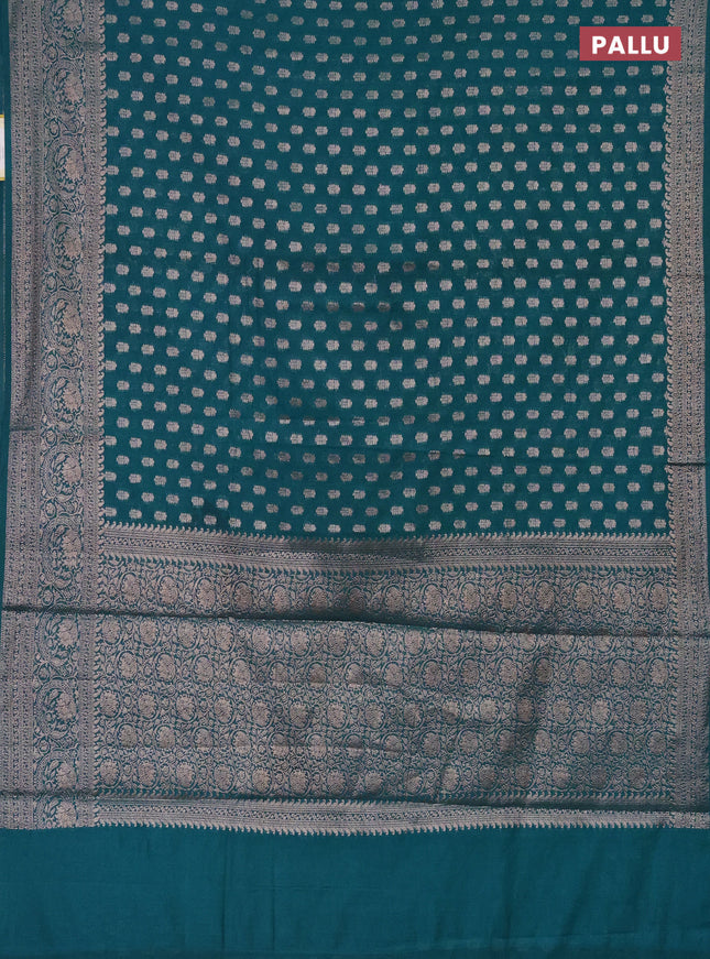 Semi chiniya saree teal blue with woven buttas and woven border