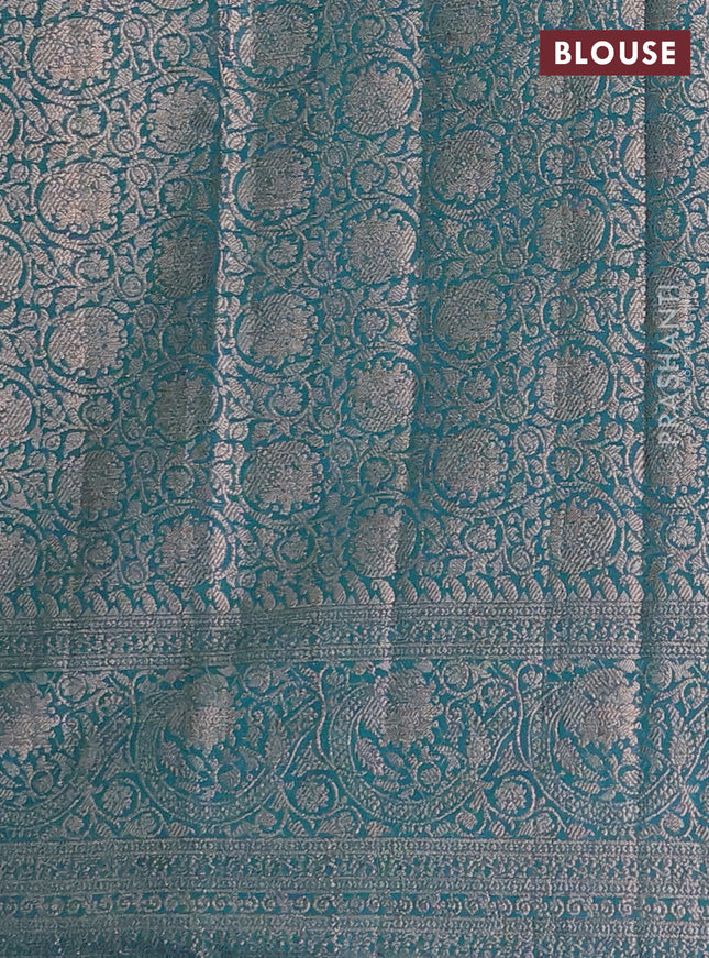 Semi chiniya saree teal blue with woven buttas and woven border