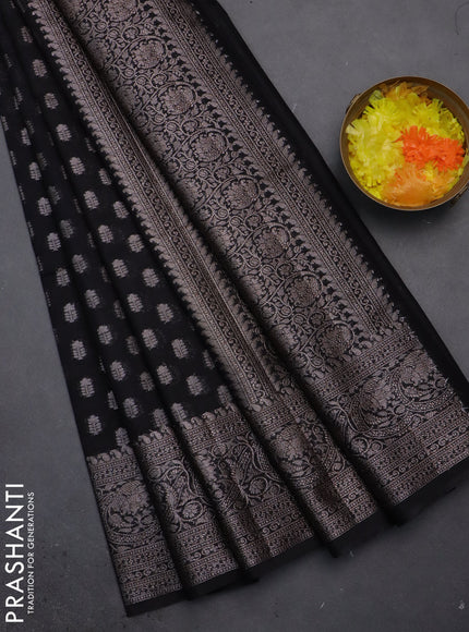 Semi chiniya saree black with woven buttas and woven border