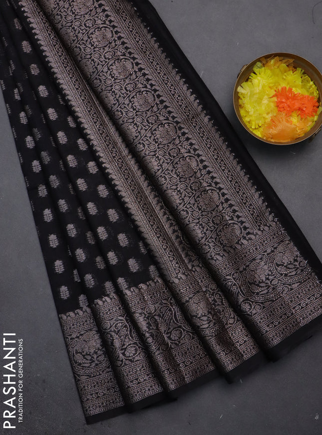 Semi chiniya saree black with woven buttas and woven border