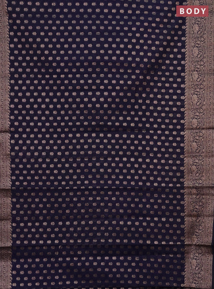 Semi chiniya saree navy blue with woven buttas and woven border