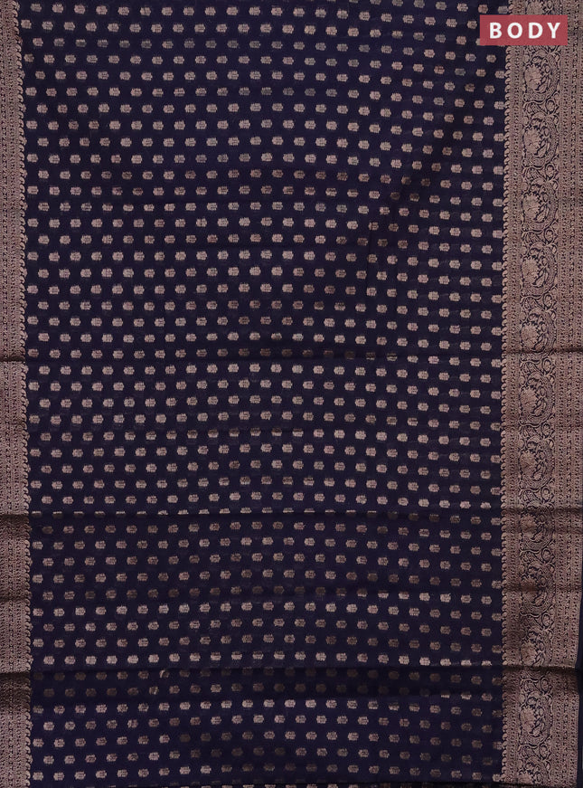 Semi chiniya saree navy blue with woven buttas and woven border
