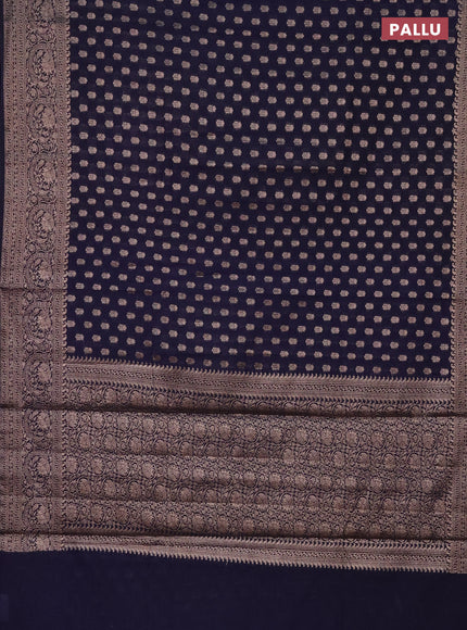 Semi chiniya saree navy blue with woven buttas and woven border