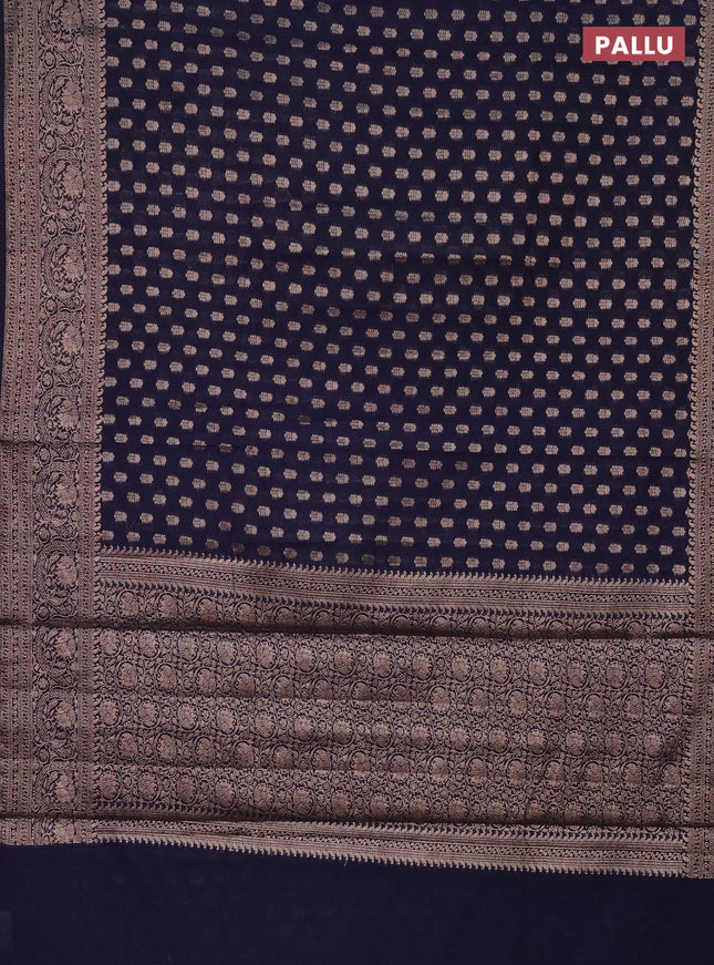 Semi chiniya saree navy blue with woven buttas and woven border