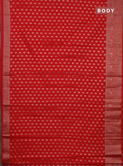 Semi chiniya saree red with woven buttas and woven border