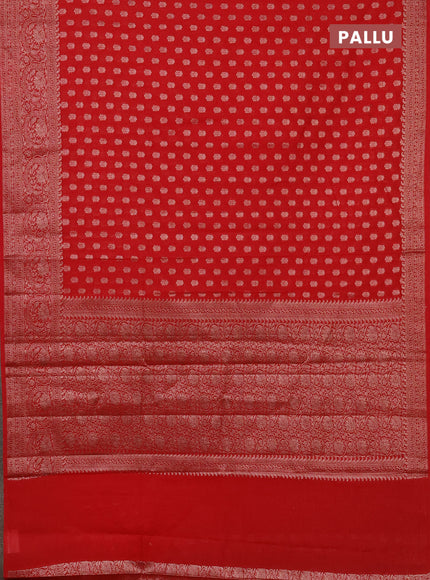 Semi chiniya saree red with woven buttas and woven border