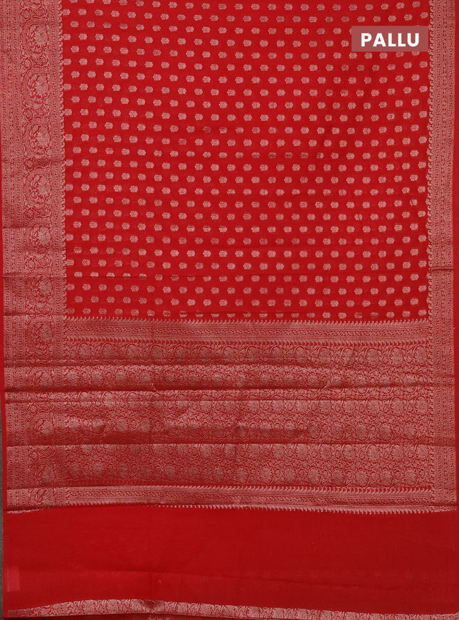 Semi chiniya saree red with woven buttas and woven border