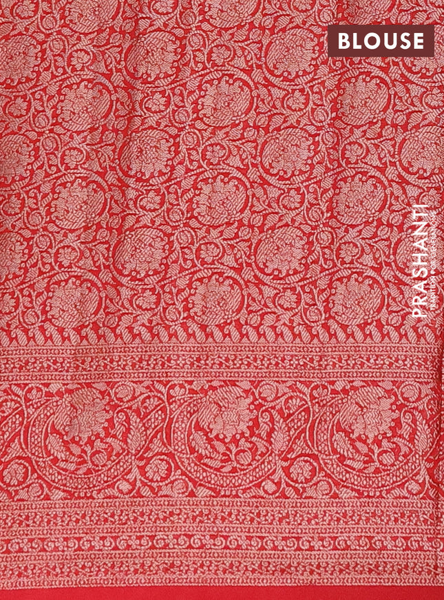 Semi chiniya saree red with woven buttas and woven border