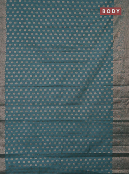 Semi chiniya saree teal blue with woven buttas and woven border