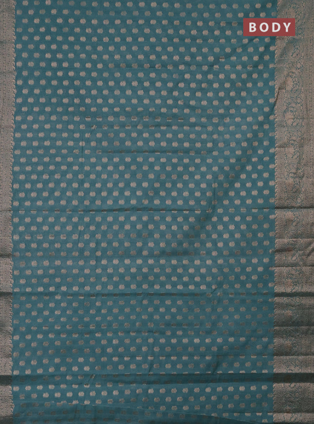 Semi chiniya saree teal blue with woven buttas and woven border