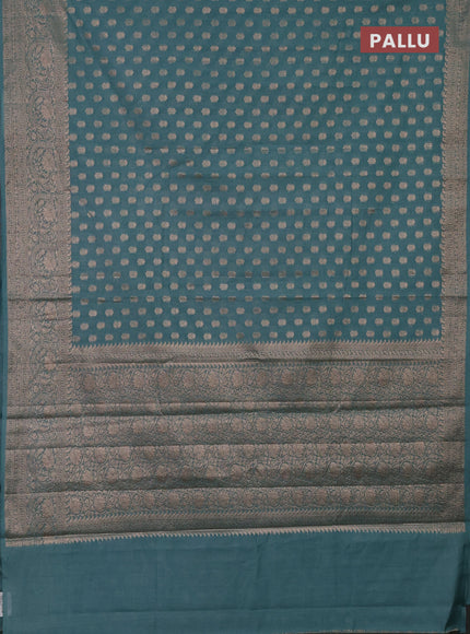 Semi chiniya saree teal blue with woven buttas and woven border
