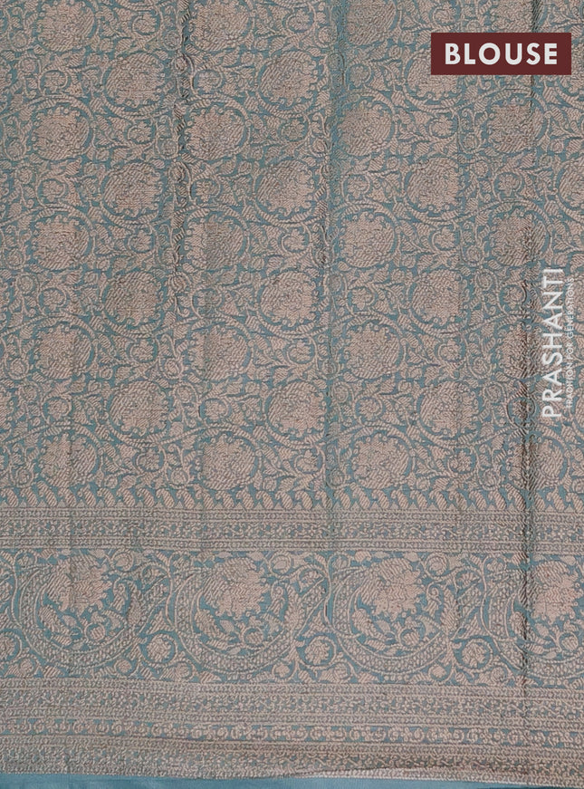 Semi chiniya saree teal blue with woven buttas and woven border