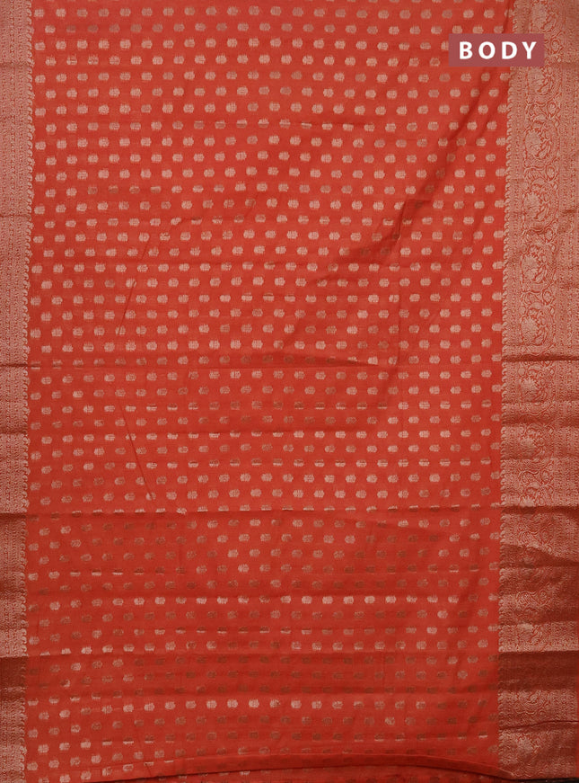 Semi chiniya saree orange with woven buttas and woven border