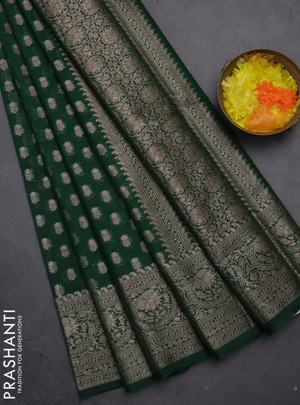Semi chiniya saree green with woven buttas and woven border