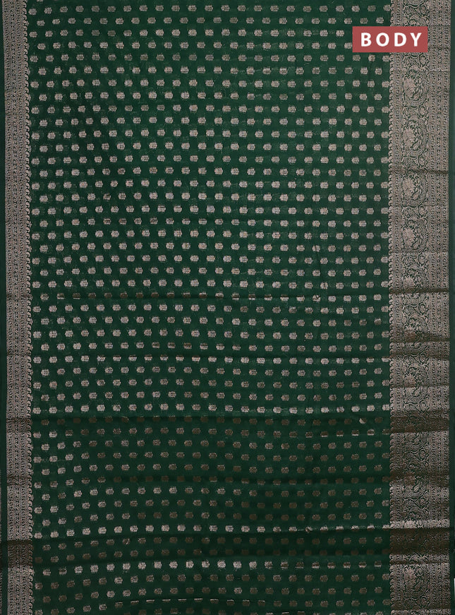 Semi chiniya saree green with woven buttas and woven border