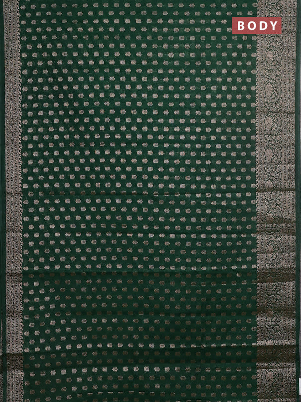 Semi chiniya saree green with woven buttas and woven border