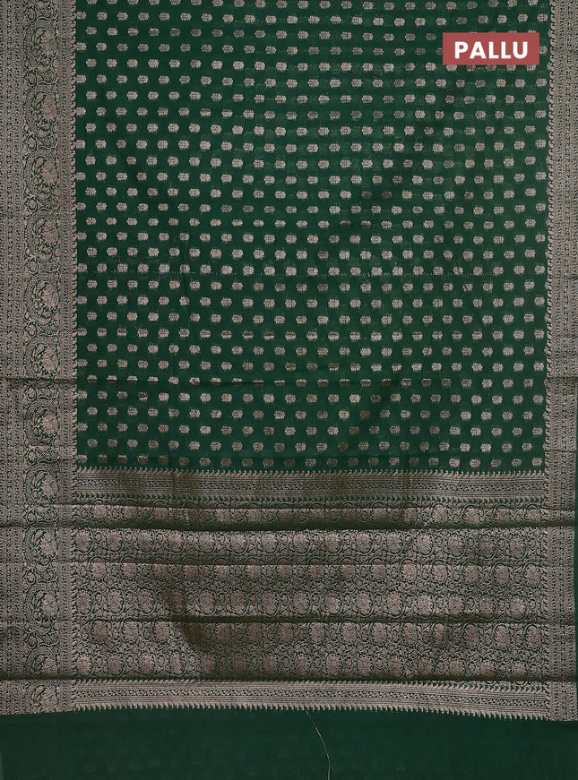 Semi chiniya saree green with woven buttas and woven border