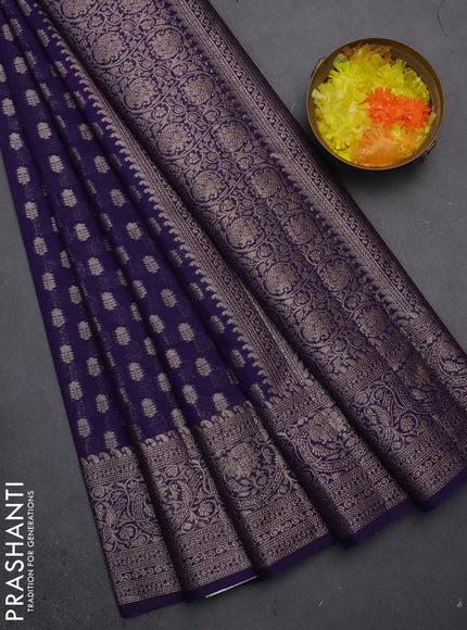 Semi chiniya saree deep violet with woven buttas and woven border