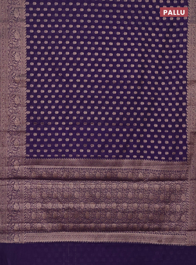 Semi chiniya saree deep violet with woven buttas and woven border