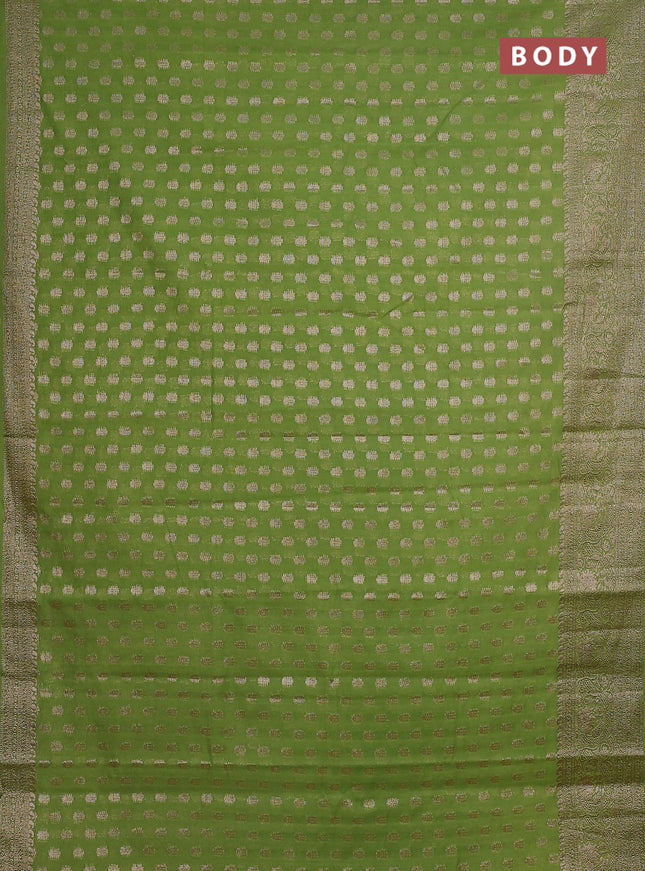 Semi chiniya saree light green with woven buttas and woven border