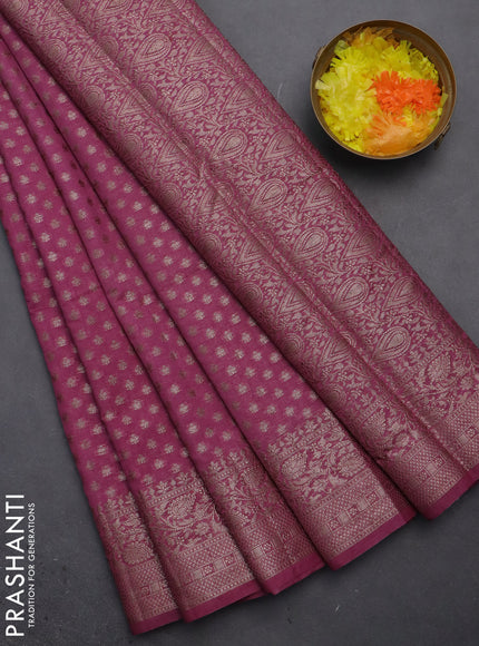 Semi chiniya saree mauve pink with woven buttas and woven border